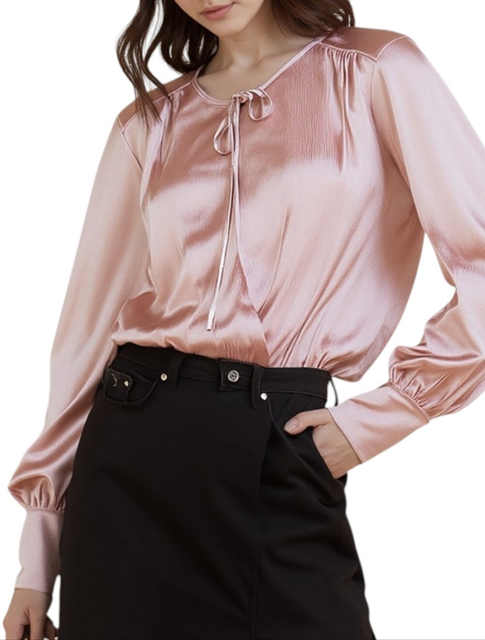 Nurode Rose Gold Tie-Neck Wrap Blouse